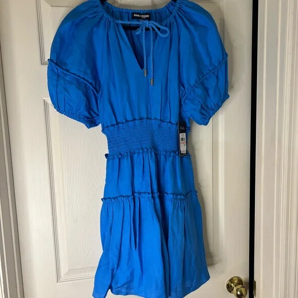 Karl Lagerfeld NWT Women’s tie- neck smock waist dress size 2 - Picture 7 of 15